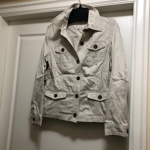 Jones New York beige canvas jacket size Medium stretchy